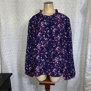 J. CREW Navy Floral Ruffle Long Sleeve Blouse Women's Size Large, NWT